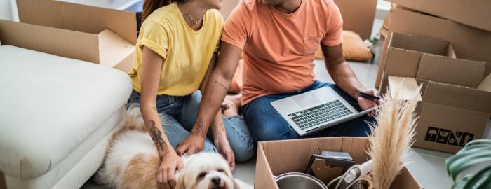 Customers and their pet preparing to move 